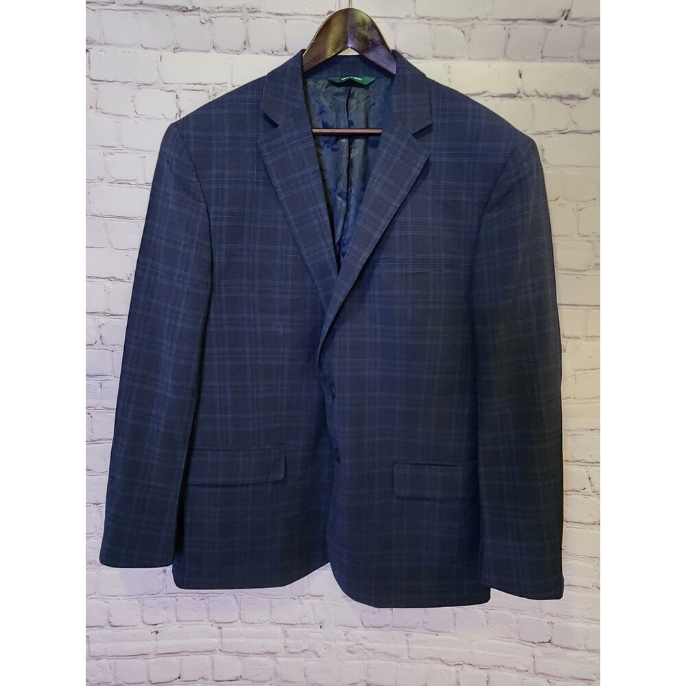 Brooks Brothers Classic Fit Wool Blend Blazer Mens 44S Blue Plaid Sport Coat